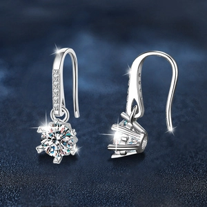 Classic 925 sterling silver moissanite six-prong drop earrings with side accent stones