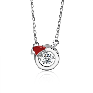 925 Sterling Silver Christmas necklace with sparkling moissanite and red Santa hat pendant