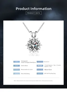 Detailed specs of S925 silver hexagram heart necklace with D color Moissanite stone