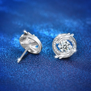 S925 sterling silver dragon year stud earrings with brilliant round cut cubic zirconia