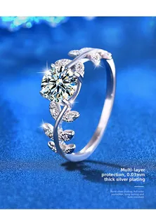 Close-up of S925 silver ring with moissanite center stone and nano-plating detail
