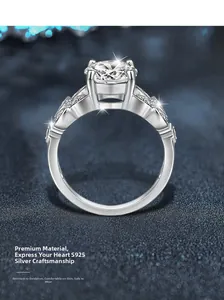 Detailed view of S925 sterling silver ring with a four-prong set round cut solitaire stone