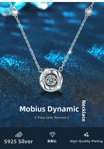 Détail macro du pendentif Moissanite Mobius pierre dansante sur chaîne argent S925