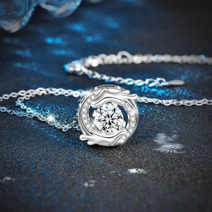 925 silver dragon year necklace with hugging pendant and large round cut moissanite