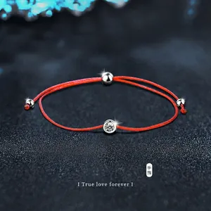 925 Sterling Silver Moissanite Red Rope Bracelet For Women Adjustable Simple New Chinese Style Jewelry Gift