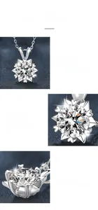 Close-up of a Moissanite pendant featuring a six-prong setting and heart-shaped silver base