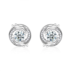Elegant S925 sterling silver dragon year earrings with a large round brilliant moissanite