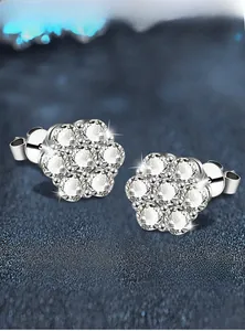 Detailed macro view of 925 sterling silver snowflake earrings with cubic zirconia stones