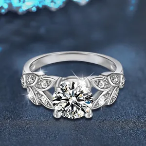 925 Sterling Silver Leaf Moissanite Ring For Women 2 Carat Round Cut Exaggerated Wedding Engagement Finger Jewelry With Certificate