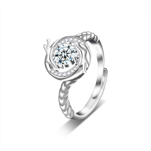 Adjustable S925 sterling silver dragon tail ring with brilliant round moissanite stone