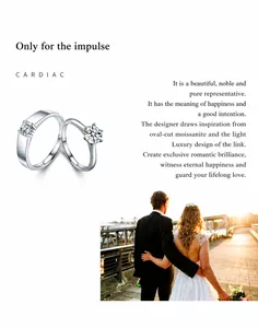 Detail of classic six-prong moissanite engagement rings for couples in 925 sterling silver