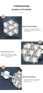 Macro detail of snowflake moissanite earrings showing claw setting and polished finish