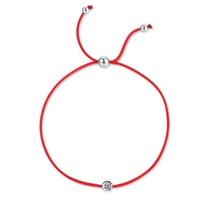 Minimalist red cord bracelet with 925 sterling silver slider and moissanite stone