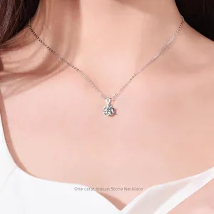 Classic 1 carat Moissanite necklace in 925 sterling silver with six-prong setting pendant