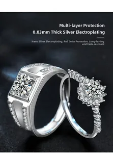 Macro detail of 925 silver couple rings set with nanosilver plating and cubic zirconia