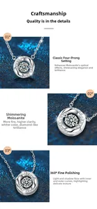 Détail macro du collier en Moissanite avec sertissage à quatre griffes en argent S925