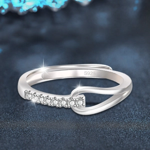 Moissanite 925 silver adjustable ring with crossover pave-set diamond design