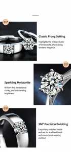 Macro detail of classic six-prong moissanite setting on 925 silver wedding rings