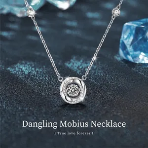 Collier Pendentif Möbius en Moissanite Argent Sterling 925 Chaîne Pierre Dansante pour Femme Bijoux Élégants