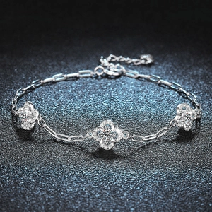 925 Sterling Silver Moissanite Four Leaf Clover Bracelet For Women Fashion Jewelry Elegant Paperclip Chain Bracelet Gift