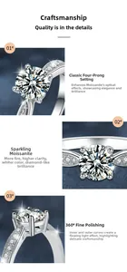 Detail of four-prong setting moissanite ring with side diamonds and high polish finish
