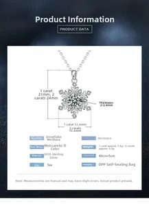 Tableau détaillé du collier flocon de neige en argent S925 avec pierre Moissanite