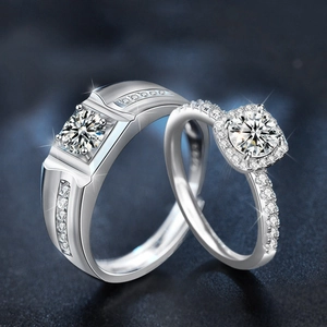 S925 Sterling Silver Moissanite Couple Rings Square Halo Engagement Rings With GRA Certificate For Women Men Wedding Jewelry Valentine Gift