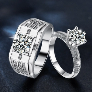 Lussuosi Anelli di Coppia in Argento Sterling 925 Moissanite Eleganti Anelli di Fidanzamento e Matrimonio Taglio Tondo per Uomo Donna