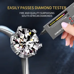 High quality S925 sterling silver moissanite ring passing professional diamond tester tool