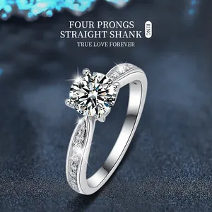 S925 Sterling Silver Moissanite Ring For Women Luxurious Four Prong Inlaid Round Cut Engagement Wedding Ring Fine Jewelry