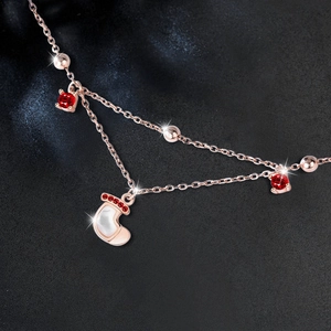 925 Silber Doppelarmband in Roségold mit roten Steinen und Muschel-Weihnachtsstiefel-Anhänger