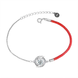 925 Sterling Silver Chinese Dragon Year red rope bracelet with sparkling moissanite