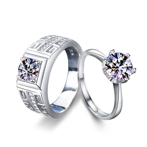S925 sterling silver couple rings set with moissanite and classic geometric patterns