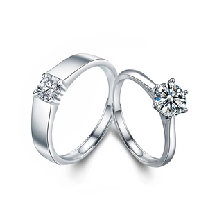 Adjustable S925 sterling silver couple rings with moissanite and classic six-prong setting