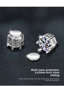 Detail showing 0.03mm silver plating and four-prong magnetic earring setting