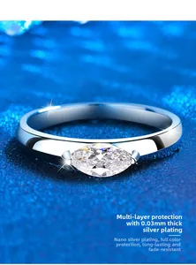 Macro detail of marquise-cut stone ring with 0.03mm nano-silver plating technology