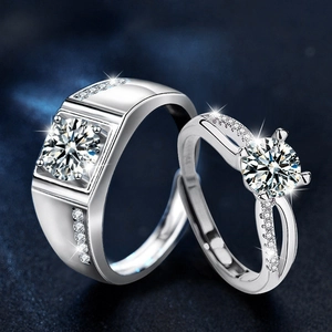 Set di Anelli di Coppia in Argento Sterling 925 Moissanite Colore D VVS1 Anelli di Fidanzamento Aperti Regolabili per Gioielli Donna Uomo Con Certificato GRA