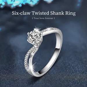 Luxus 925 Sterlingsilber Moissanit Ring Für Damen Sechs-Krallen Bypass Design Rundschliff Krone Mode Schmuck Verlobung Hochzeit