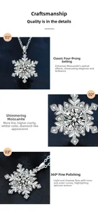 Détail du pendentif flocon en argent 925 serti d'une moissanite avec grilles classiques à quatre griffes