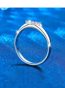 Close-up of Marquise cut moissanite set in a polished S925 sterling silver ring