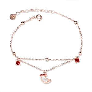 Elegantes 925 Sterling Silber Armband in Roségold mit roten Zirkonia und kleinem Fuß-Anhänger