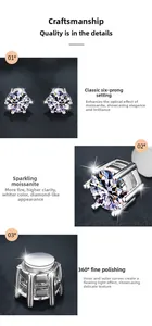 Macro shot of 925 silver six-prong moissanite stud with 360-degree mirror polished texture