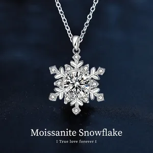 Collier Pendentif Flocon de Neige en Argent Sterling S925 pour Femme Moissanite Couleur D 1ct 2ct Bijoux Cadeau