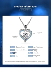 Macro view of S925 silver heart necklace with 8mm moissanite and engraved I love you message