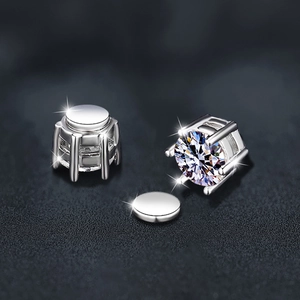 S925 sterling silver magnetic moissanite stud earrings with classic six-prong setting