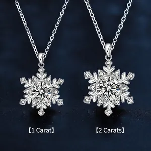 Colliers flocon de neige en argent 925 avec pendentifs en moissanite de 1 et 2 carats