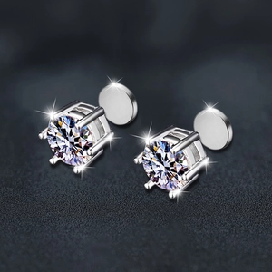 Classic moissanite 925 sterling silver magnetic stud earrings with 6-prong setting
