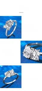 Macro detail of S925 sterling silver ring showing pear and princess cut moissanite stones