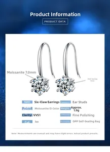 Technical specifications of six-prong moissanite earrings in s925 sterling silver