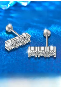 Detailed macro view of S925 sterling silver screw back earrings with Moissanite stones